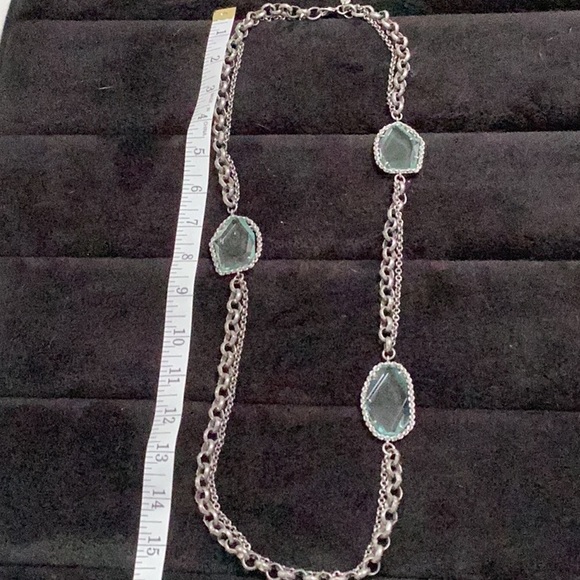 LOFT Pale Blue Faceted Glass Silver Tone Multistrand Chain Necklace - Picture 3 of 5